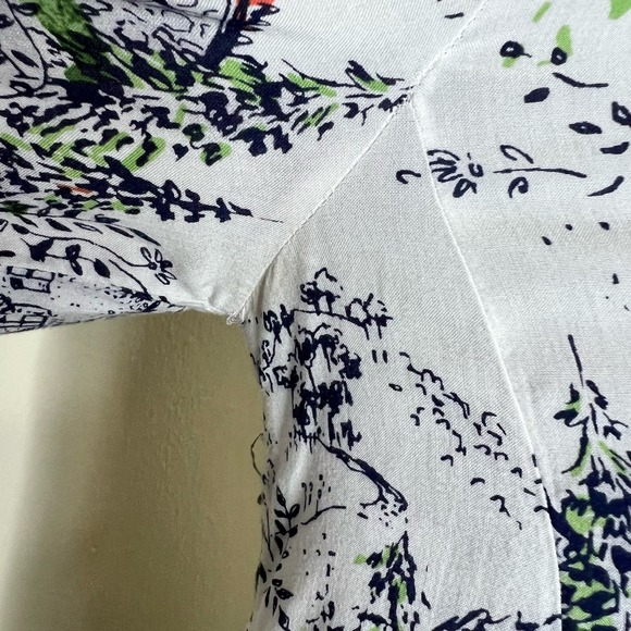 Anthropologie Maeve Swing Blouse SMALL Toile Novelty Tie Neck 3/4 Sleeve Button - Picture 11 of 12